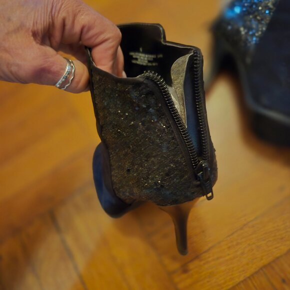 Black bling booties back zip 7.5 - Picture 4 of 7